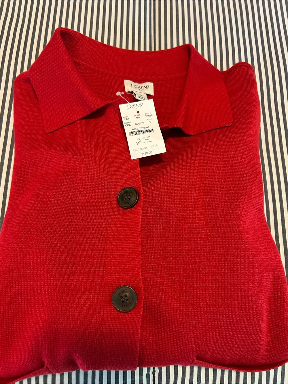 J. Crew Red Button-Front Knit Blazer / Sweater Jacket Size S NWT